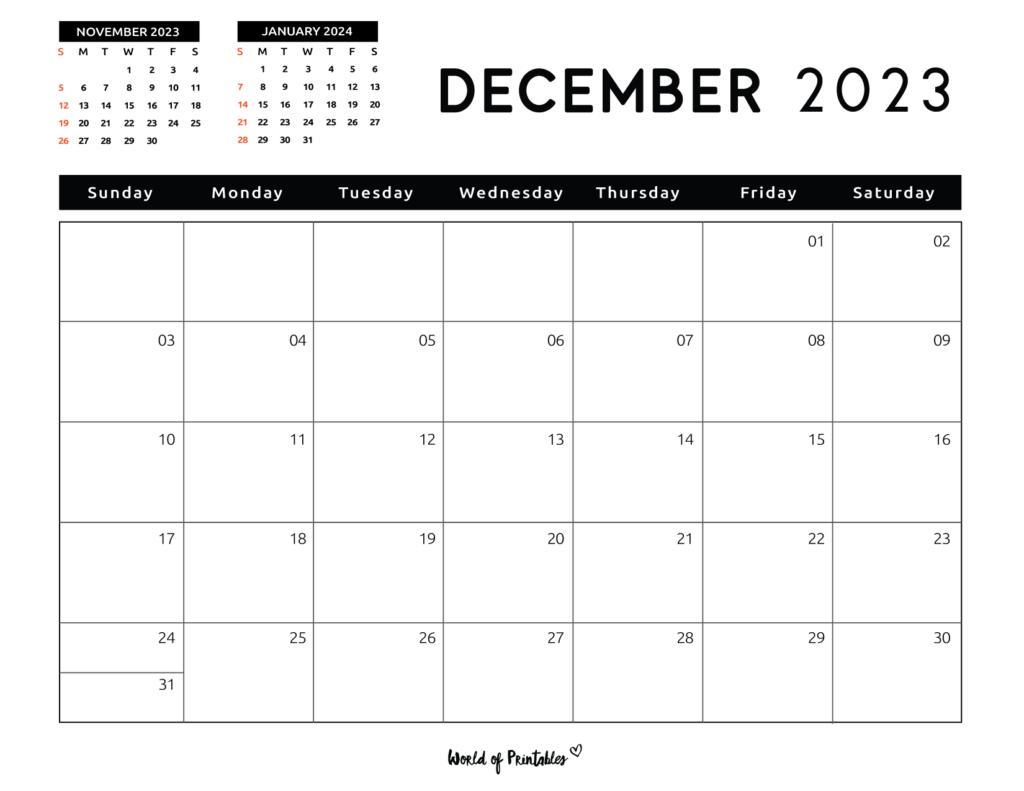 December Calendar 2023 Landscape