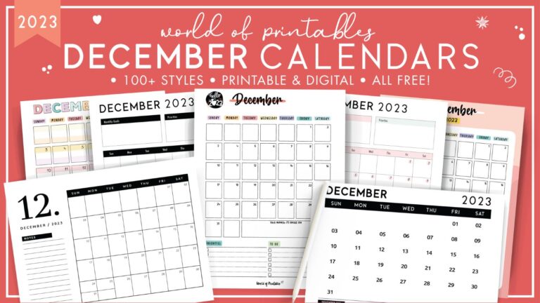 2025 December Calendars | 130+ Styles - World of Printables