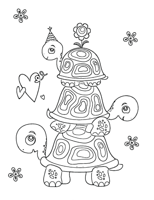 Free Turtle Coloring Pages - Turtles Stacked