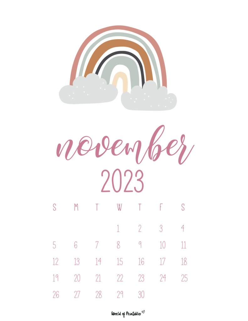 free cute printable calendar 2023 - November