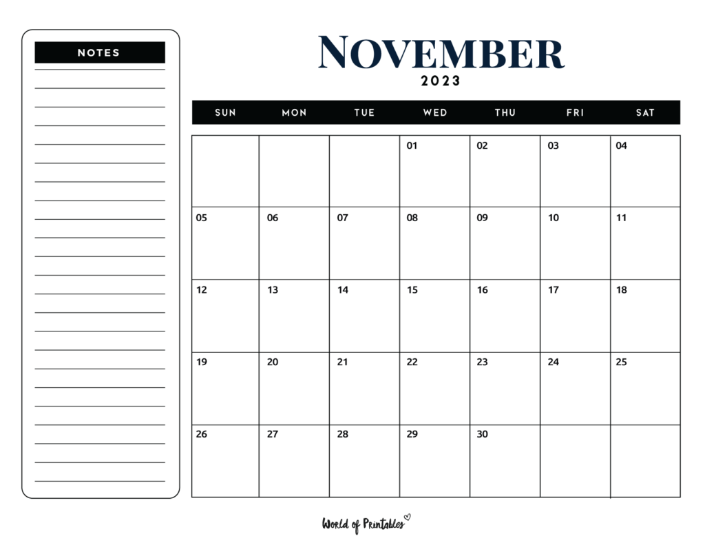 Printable Landscape Calendar November 2023