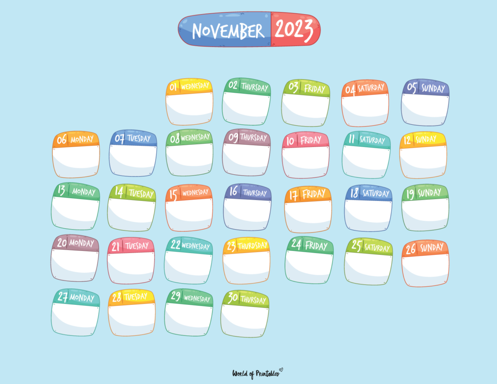 Fun colorful November Calendar 2023