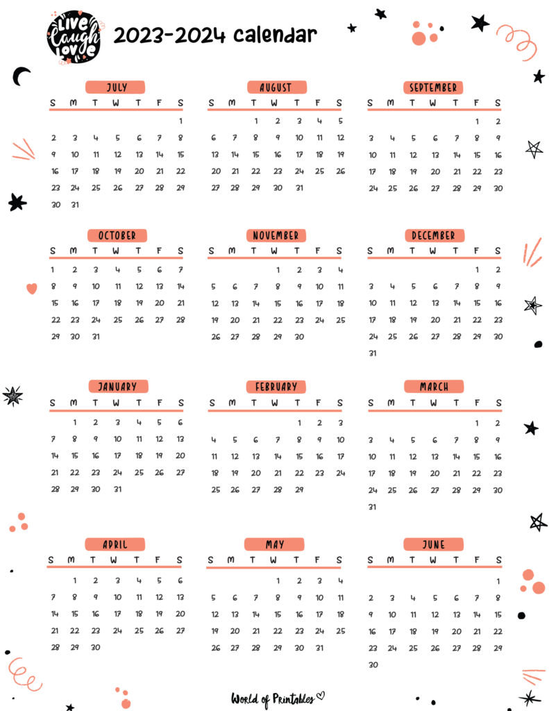 2023 - 2024 School Year Calendar - cute style