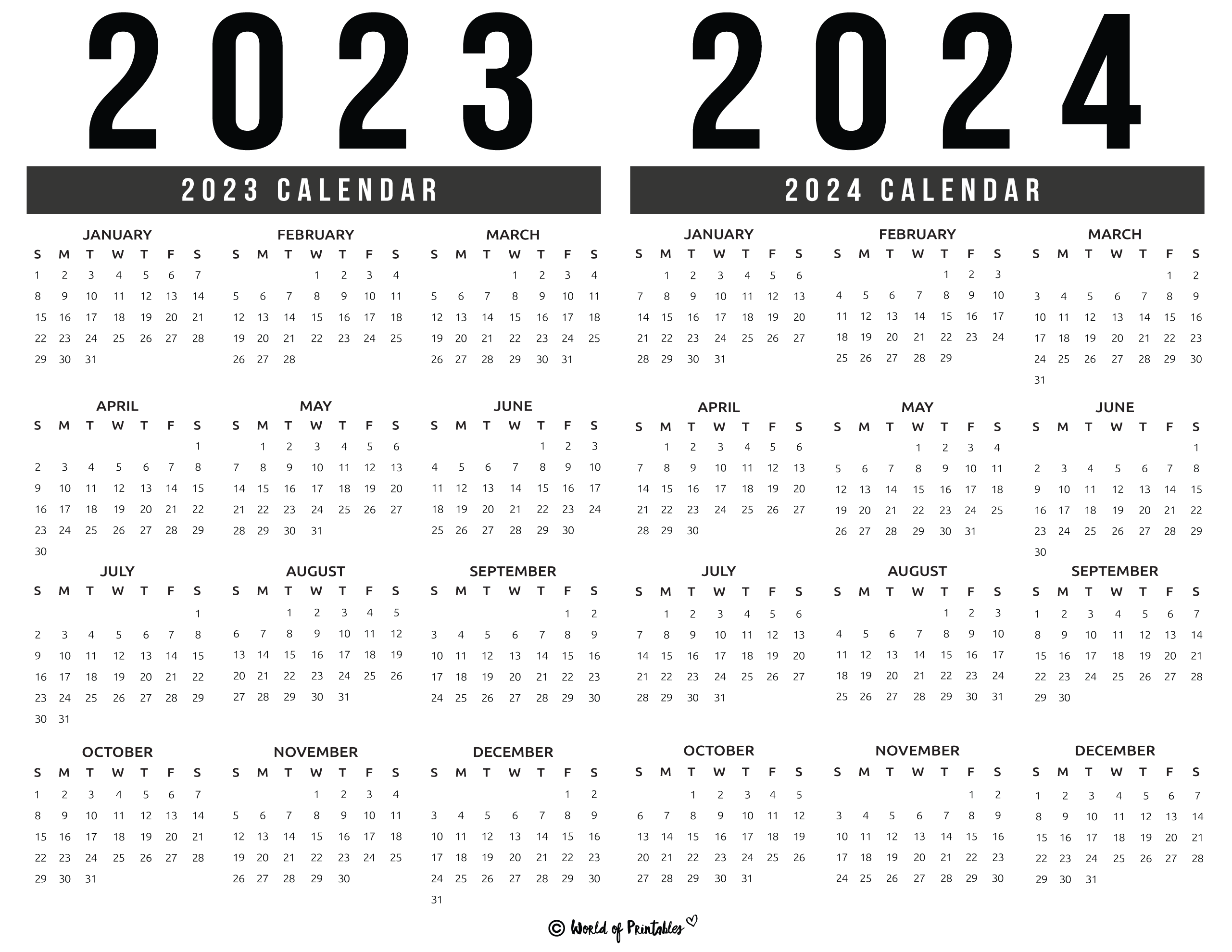2023 Calendar 2024 Printable Word Free