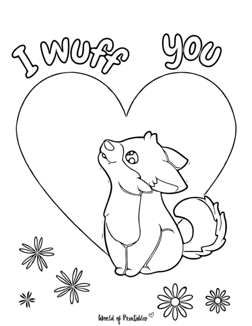 a wolf and a love heart with the words ' I wuff you'