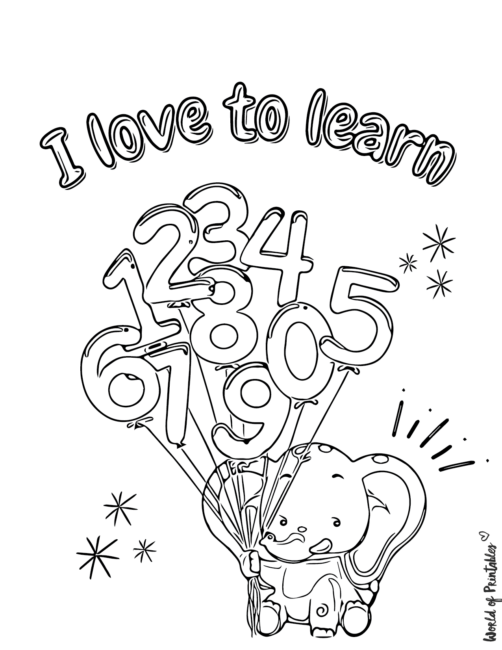 a little elephant holding number balloons