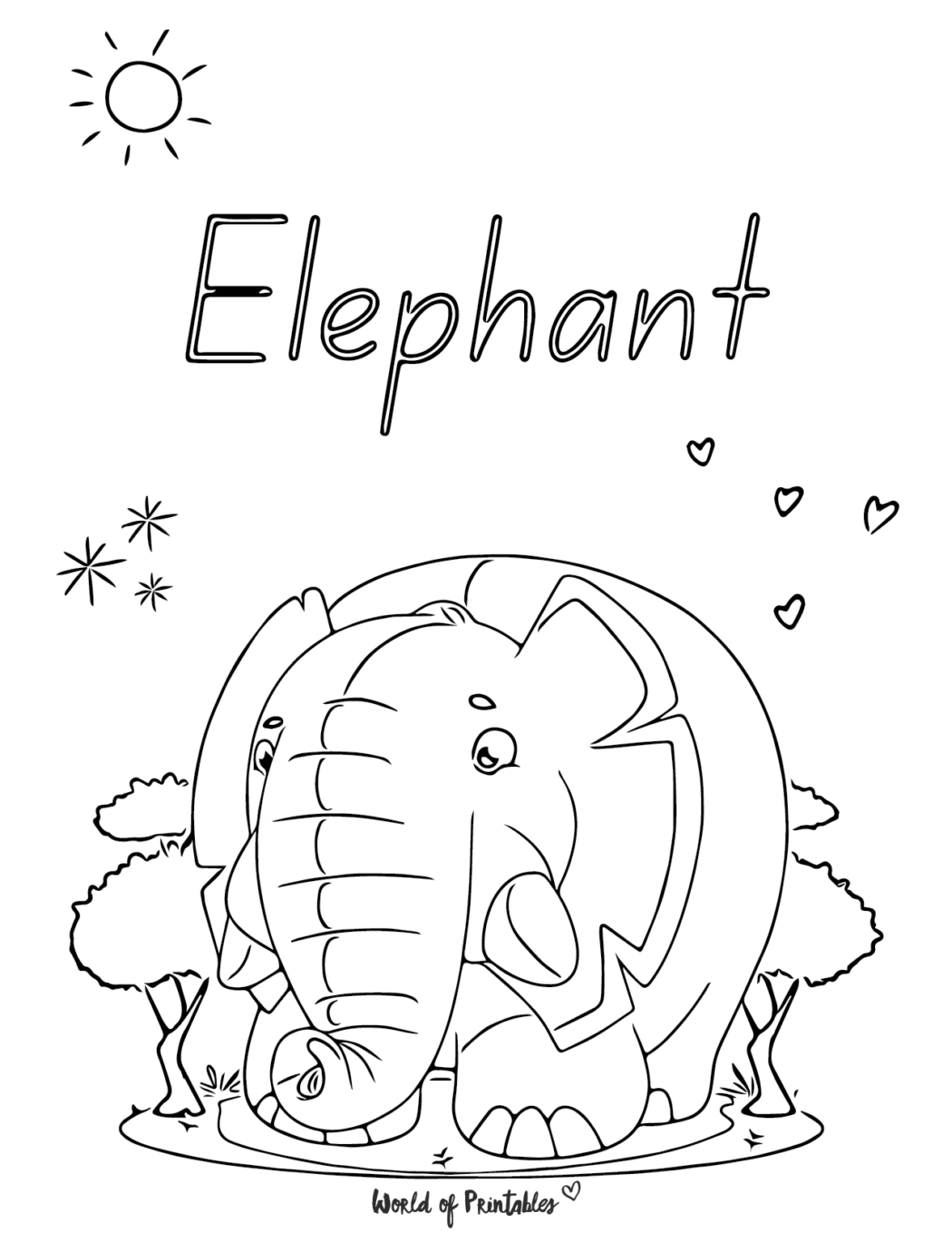 Elephant Coloring Pages from World of Printables