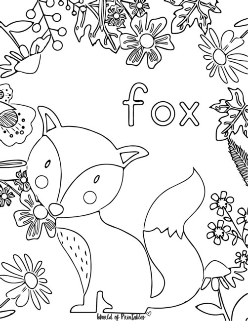 fox coloring pages - Fox with flower border