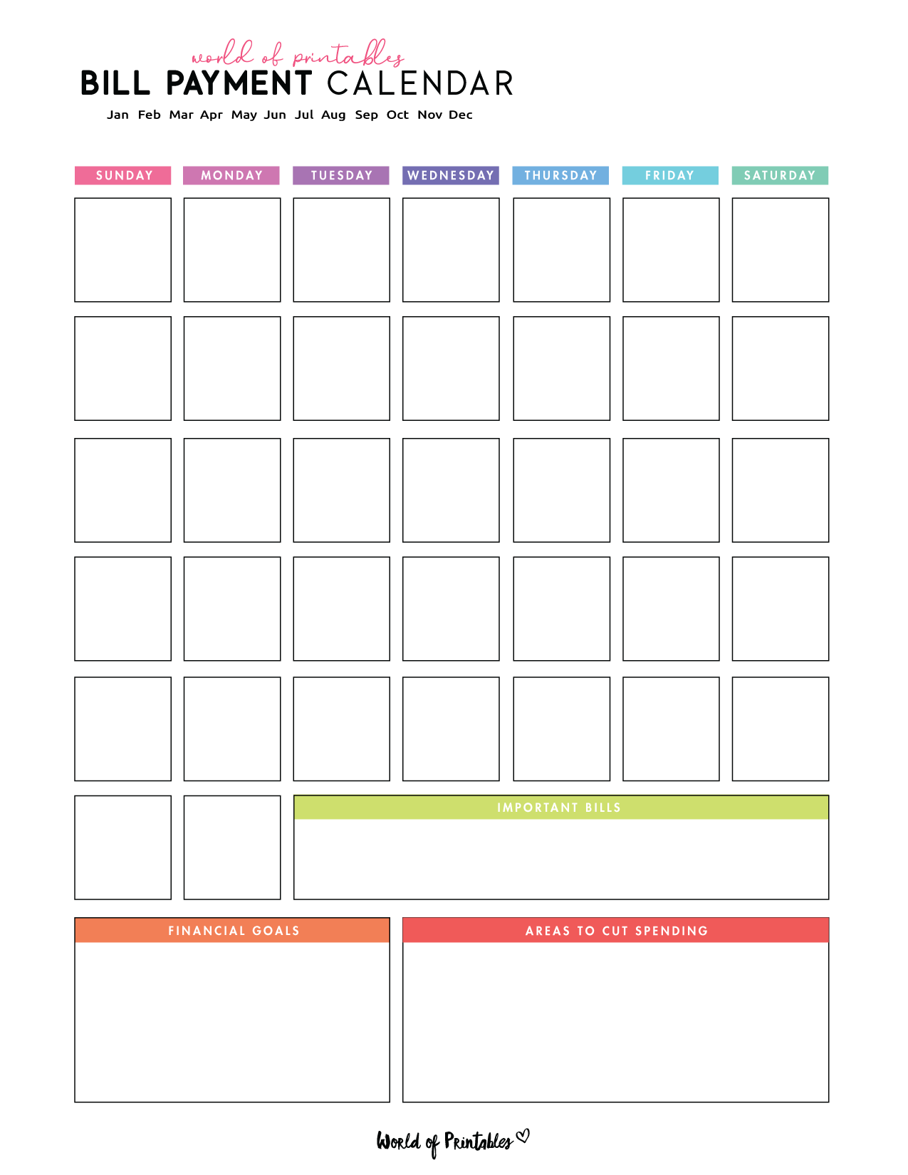Free Bill Calendar | 20 Stylish Designs PDF - World of Printables