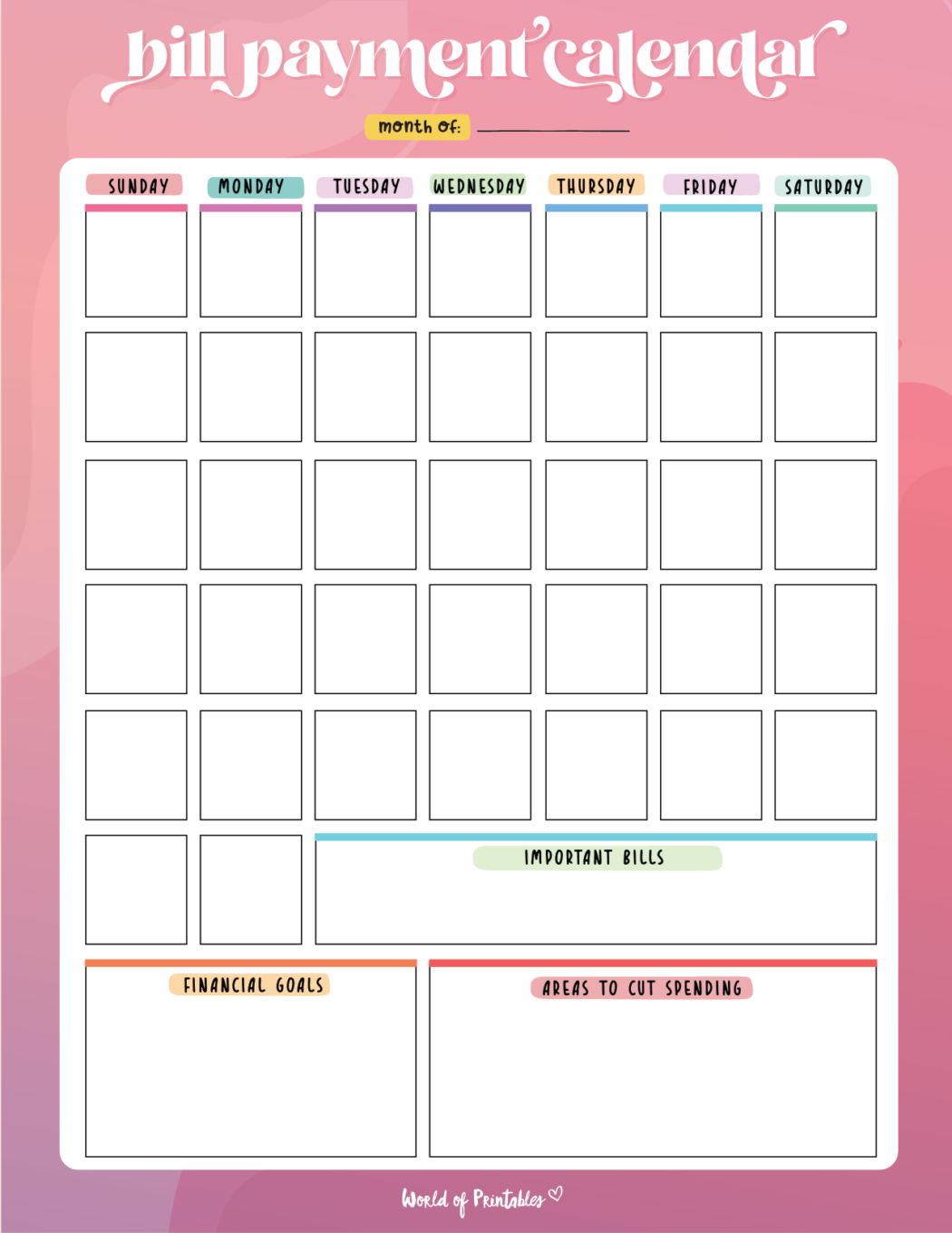 Free Bill Calendar | 20 Stylish Designs PDF - World of Printables