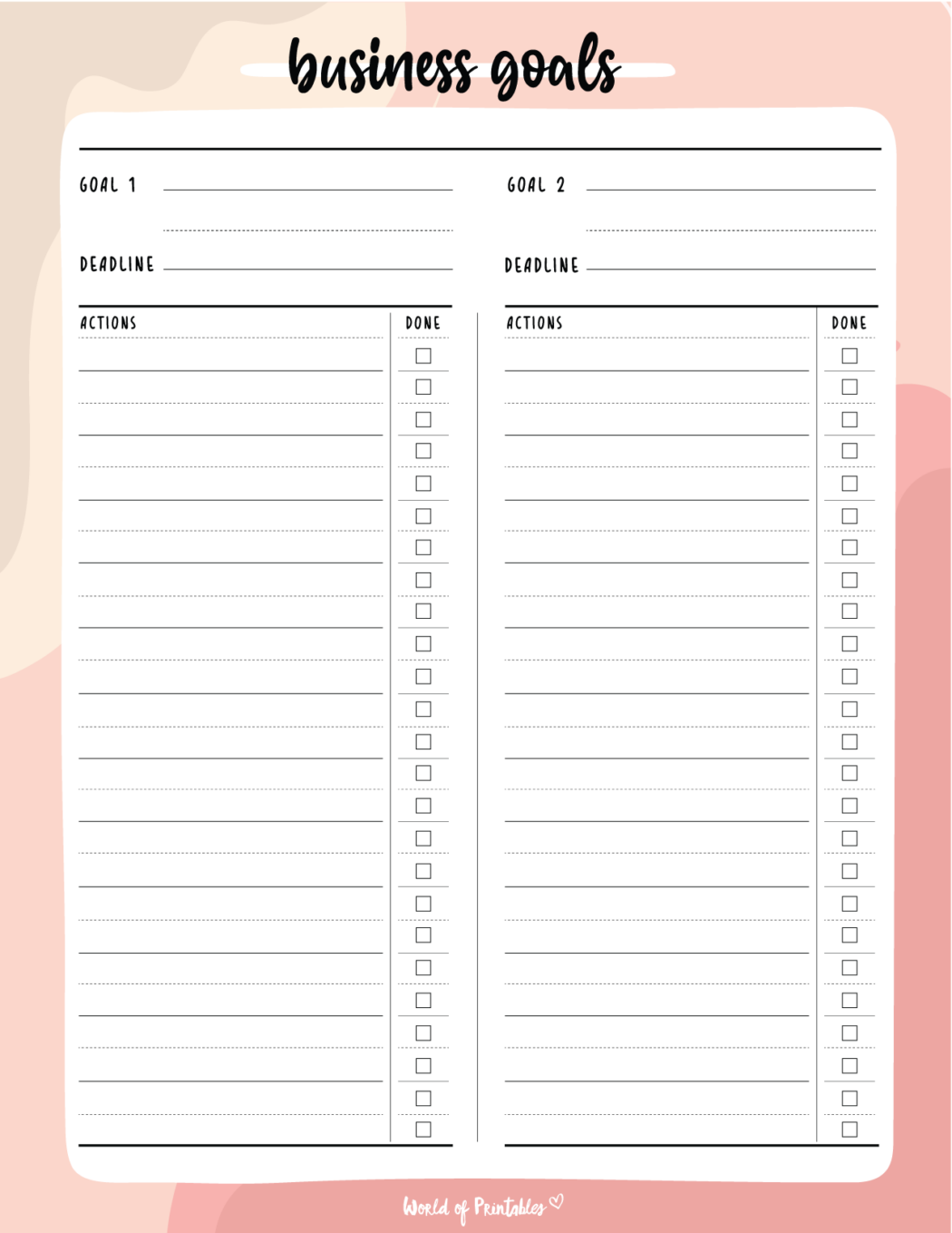 Business Goal Setting Worksheet PDF World of Printables