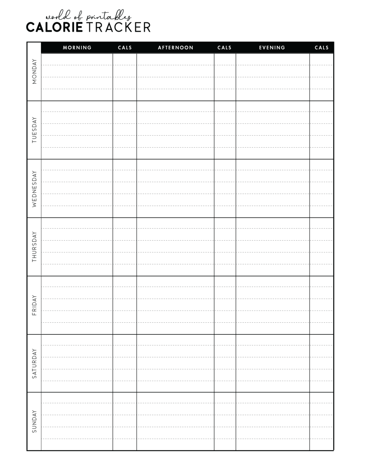 Free Printable Calorie Tracker World of Printables