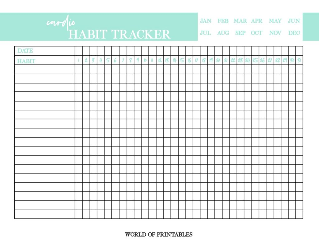 Printable cardio habit tracker