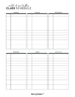 Class Schedule Templates - World of Printables