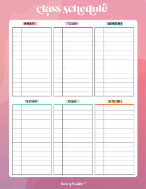 Class Schedule Templates - World of Printables