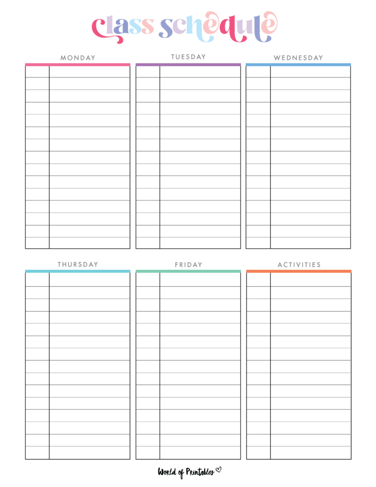 Class Schedule Templates - World of Printables