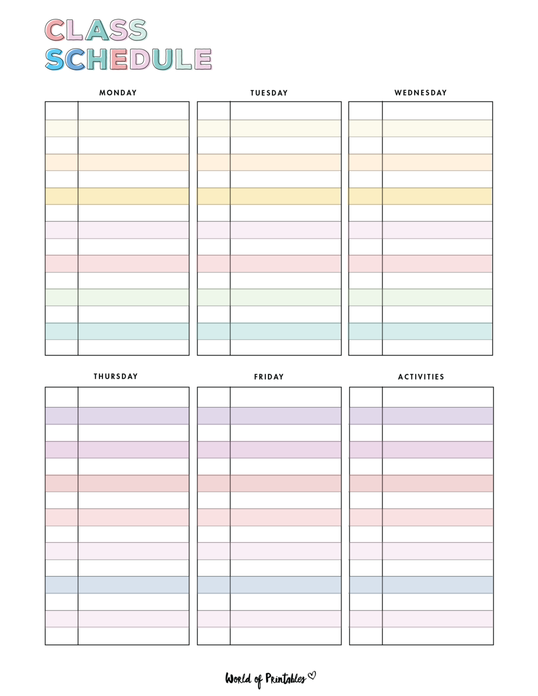 Class Schedule Templates World of Printables Class Schedule Templates World of Printables