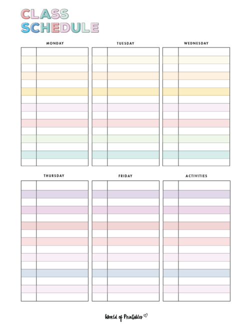 Class Schedule Templates - World of Printables