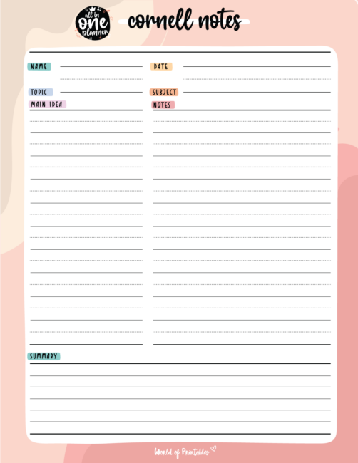 Cornell Notes Templates - World of Printables