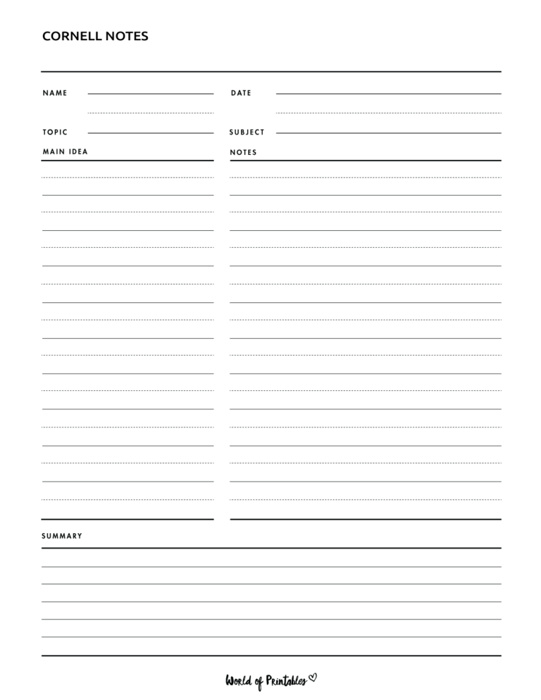 Cornell Notes Templates - World of Printables