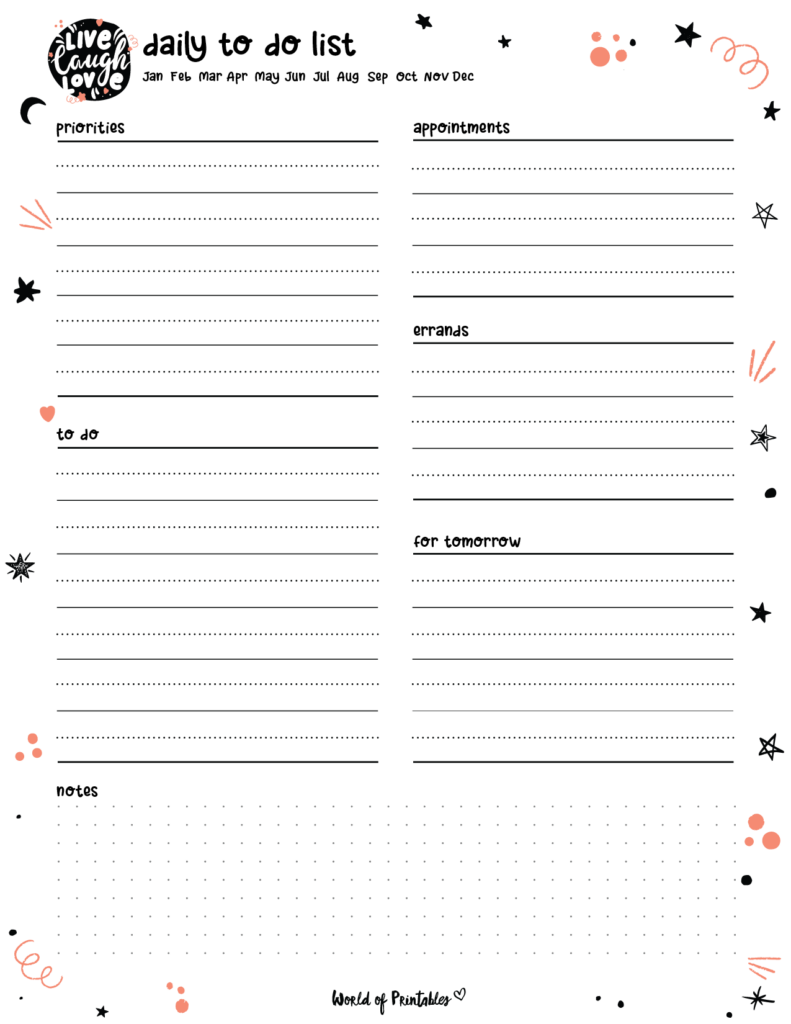 Cute daily to do list template