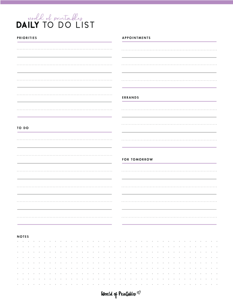 Daily To Do List Template - Purple