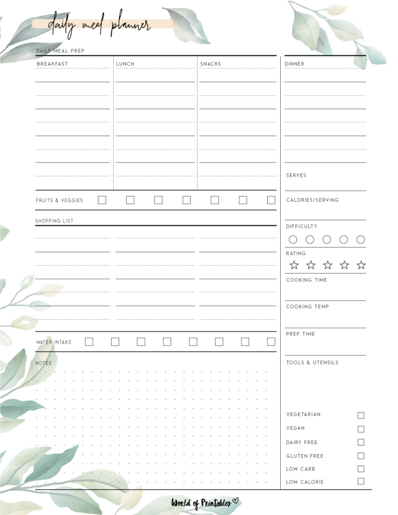 Daily meal planner floral