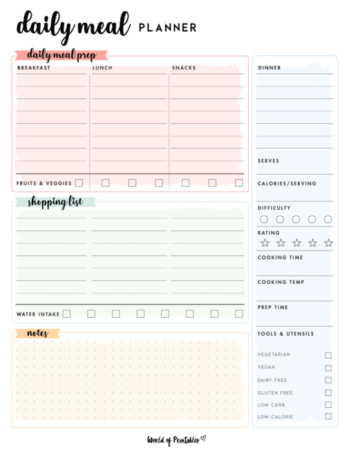 Daily Meal Planner Template Printable
