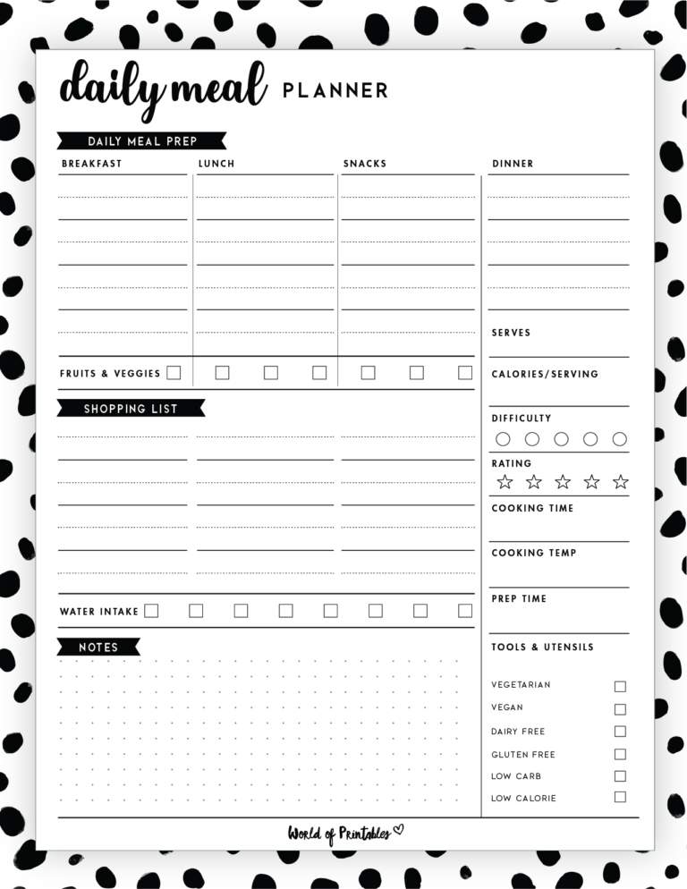 Daily Meal Planner Templates World of Printables Daily Meal Planner Templates World of Printables