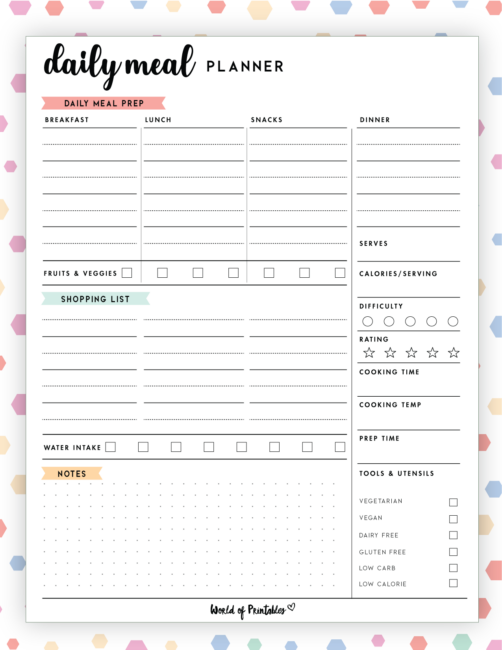 Daily Meal Planner Templates - World of Printables