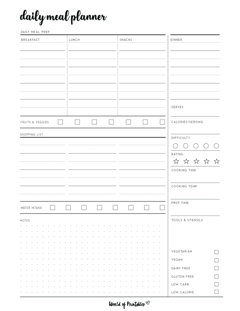 Daily Meal Planner Templates - World of Printables