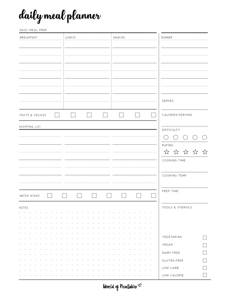 Daily meal planner template - 2