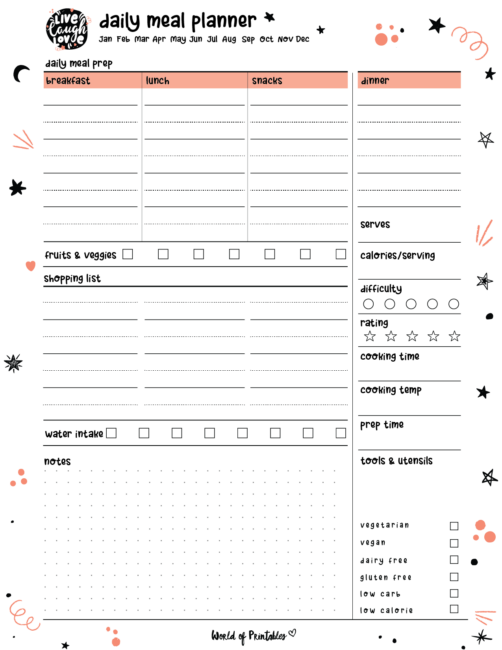 Daily meal planner template - cute