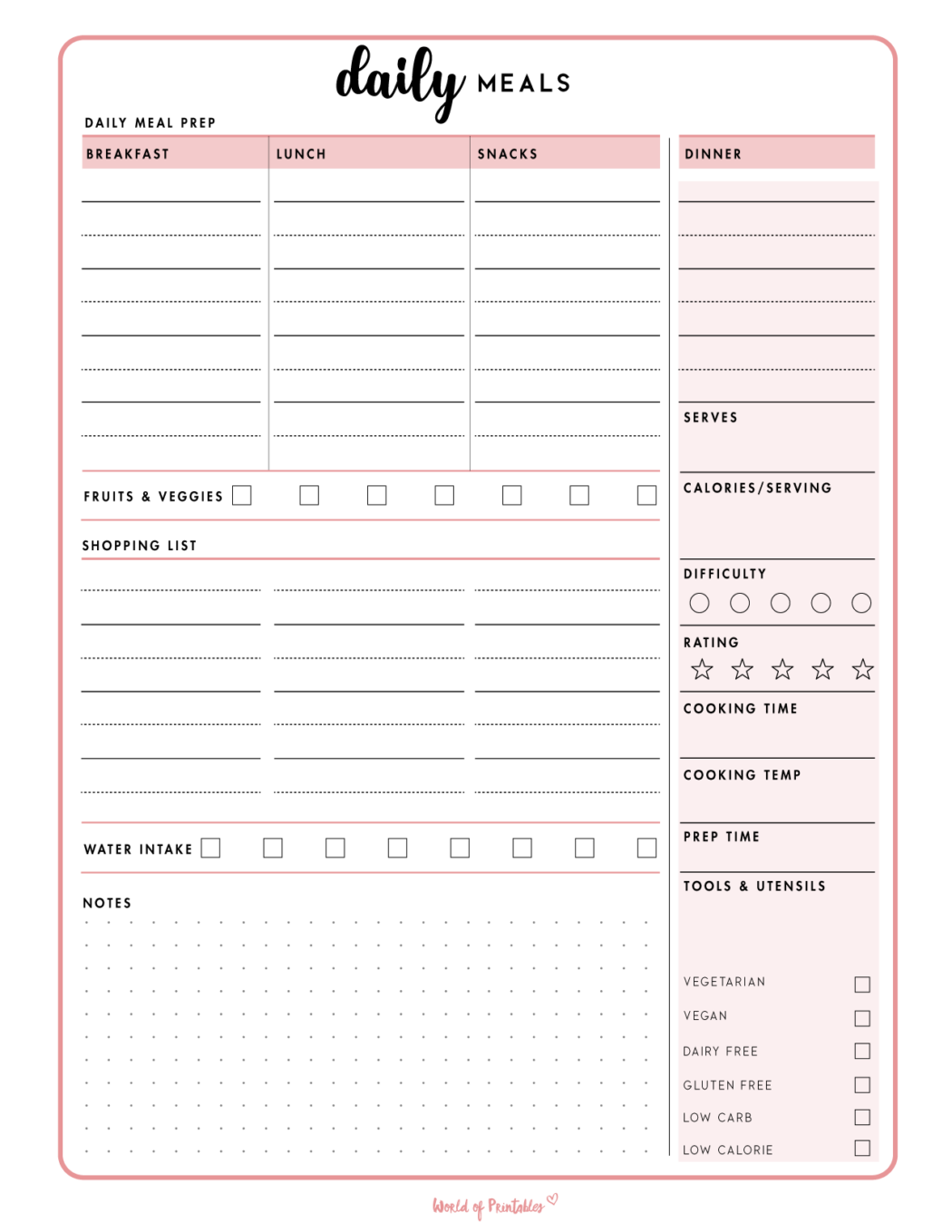 Daily Meal Planner Templates - World of Printables