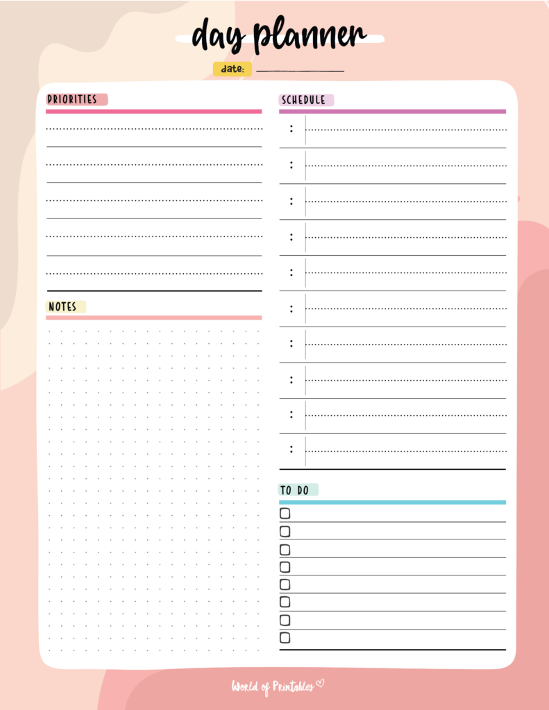 Daily planner template - in pink