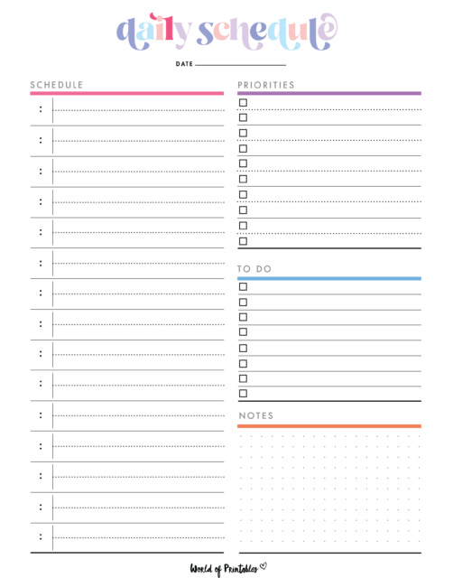 Daily Schedule Templates - World of Printables