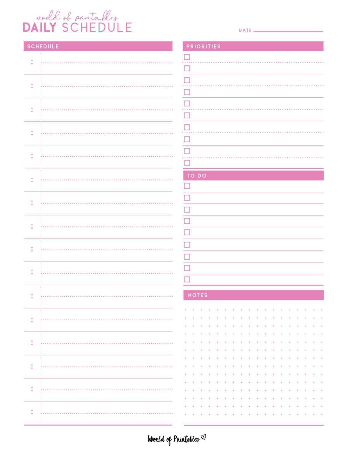 Daily Schedule Templates - World of Printables