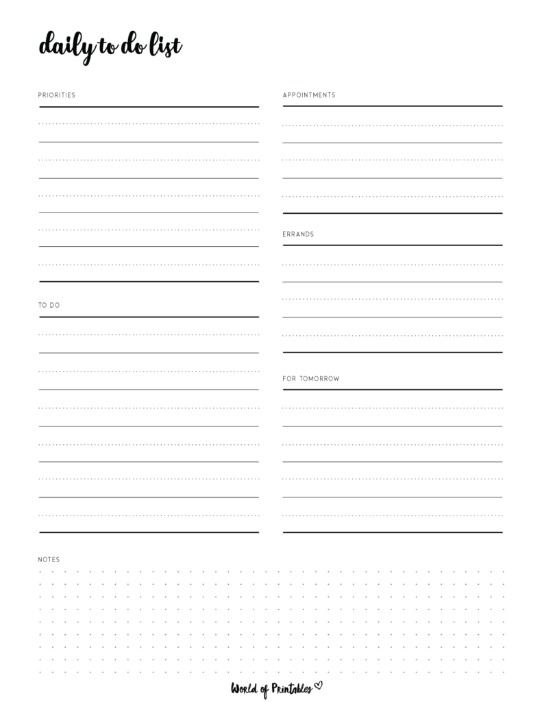 Daily to do list template