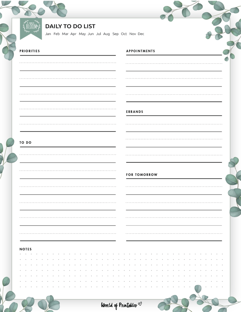Daily to do list template - botanical