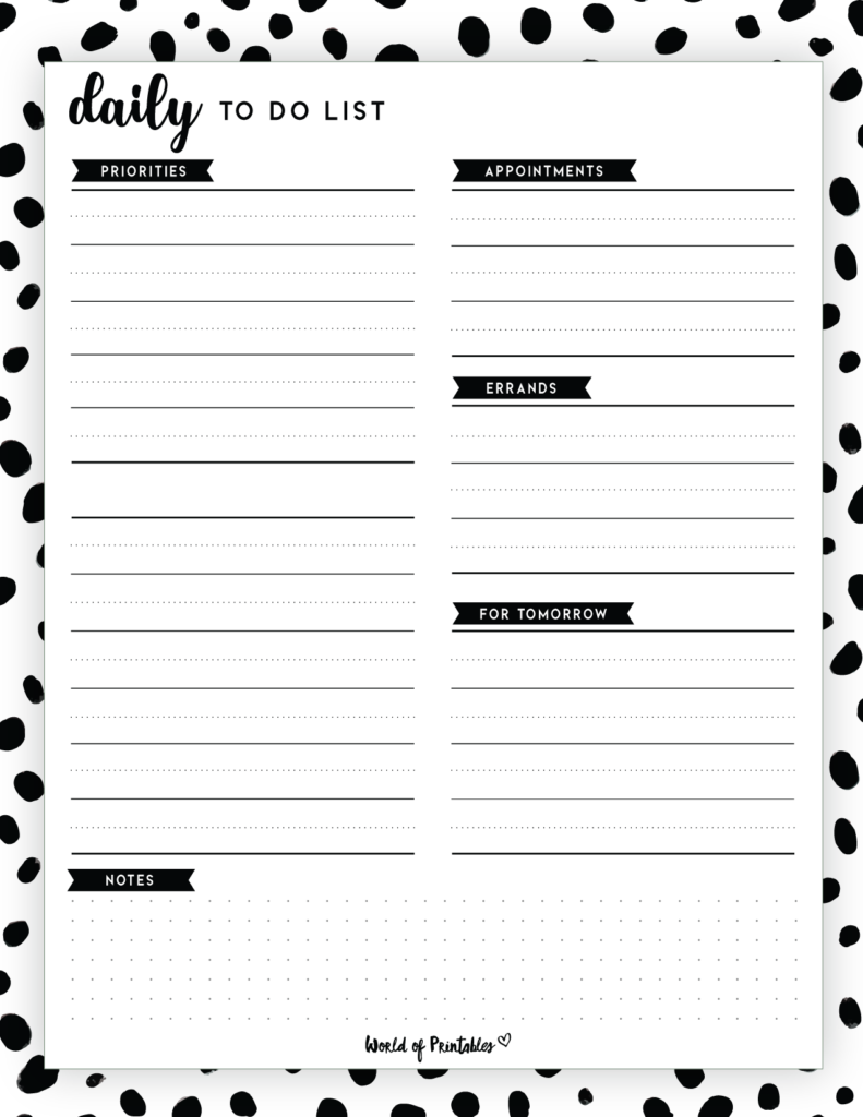 Daily to do list template - dalmatian style