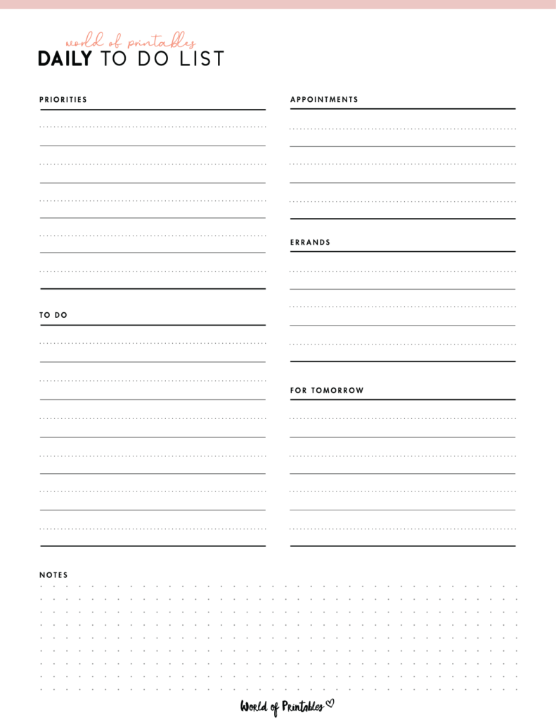 Daily to do list template - pink
