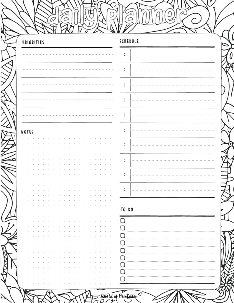 Day Planner template - coloring page