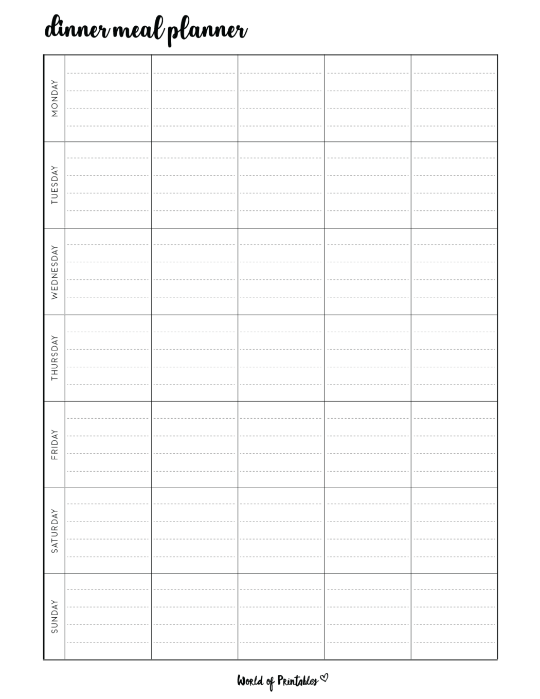 Dinner Meal Planner Template - World of Printables