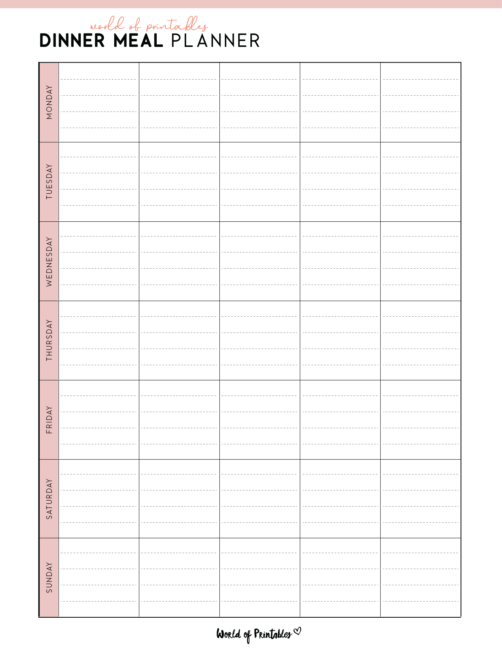 Dinner Meal Planner Template - World of Printables
