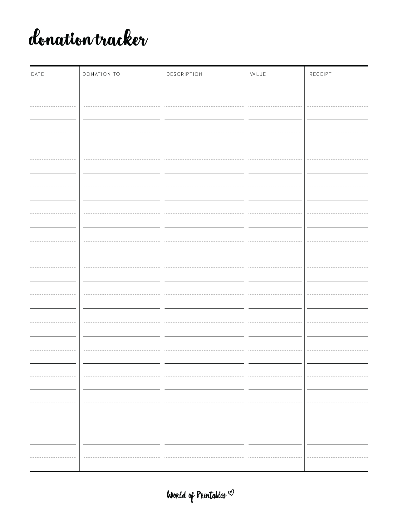 Donation Tracker Templates - World of Printables