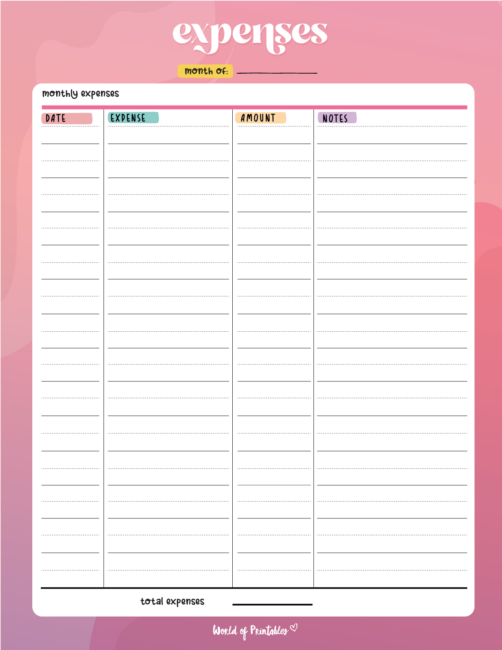 Expense Tracker Templates - World of Printables