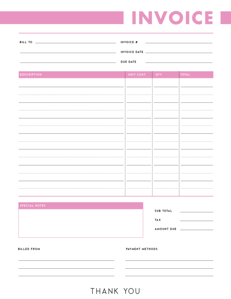 Invoice template - pink