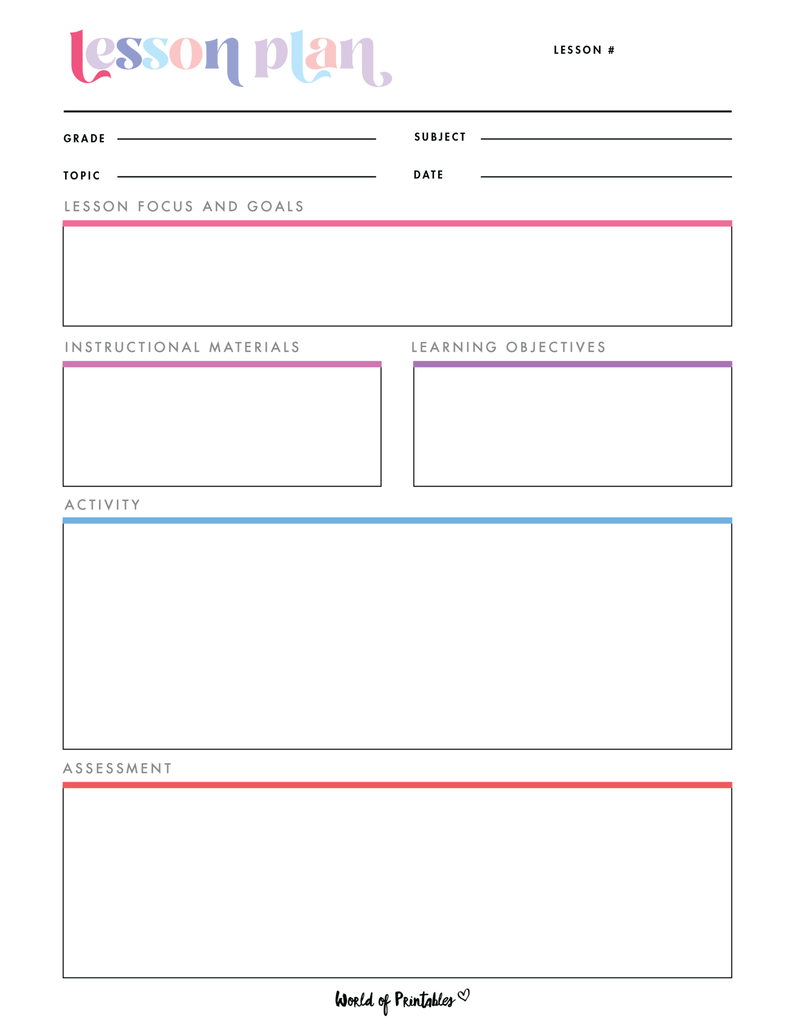 Lesson Plan Templates World Of Printables