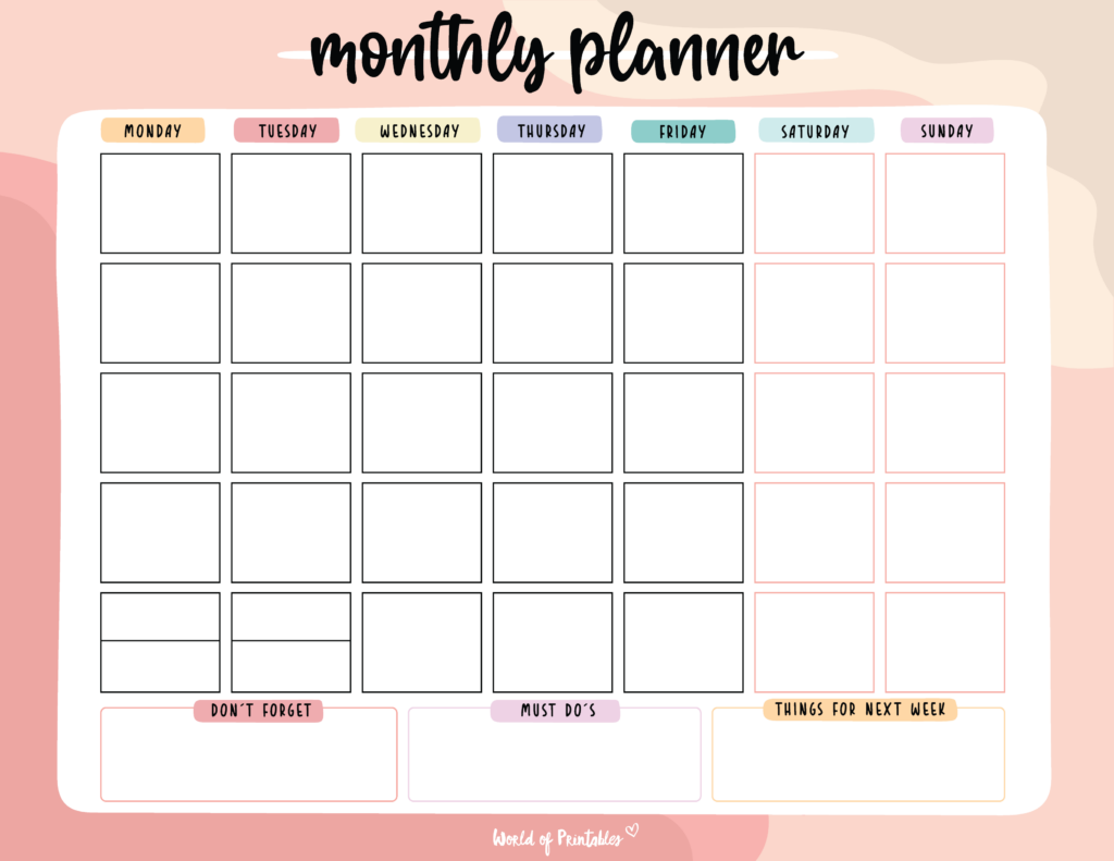 Cute monthly planner