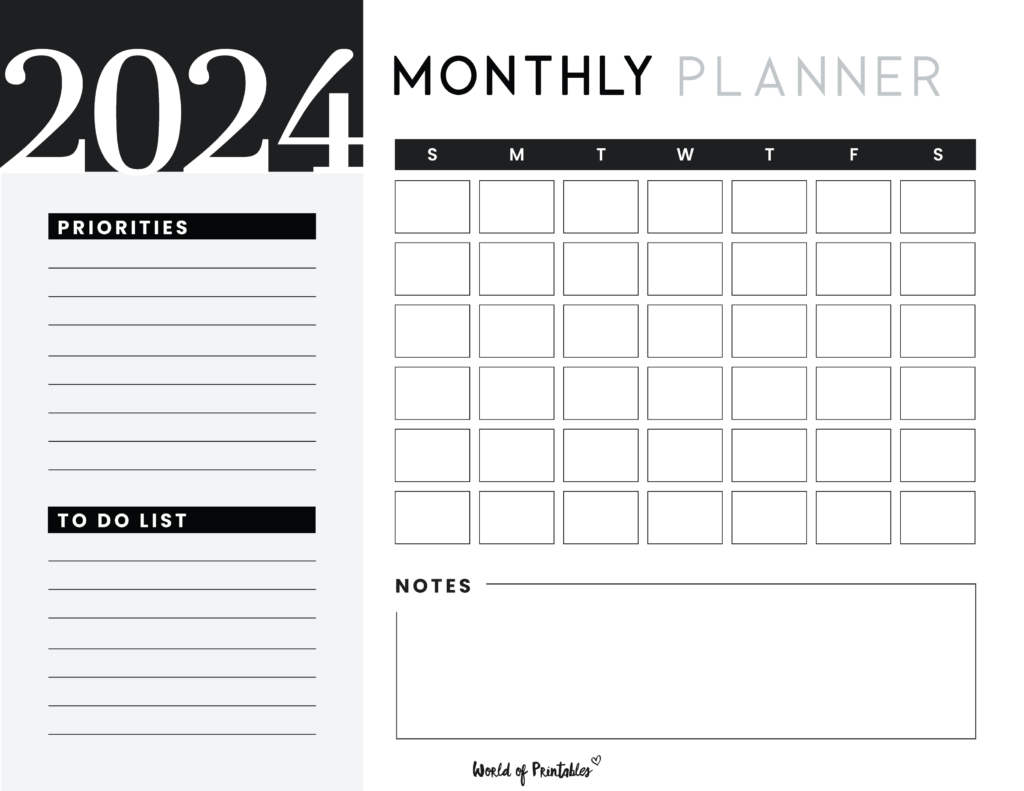 Monthly planner printable - 2024